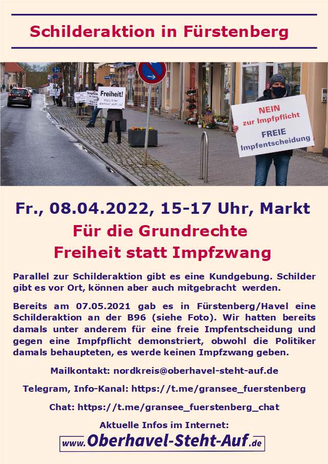 Schilderaktion und Kundgebung in Fürstenberg am 08.04.2022