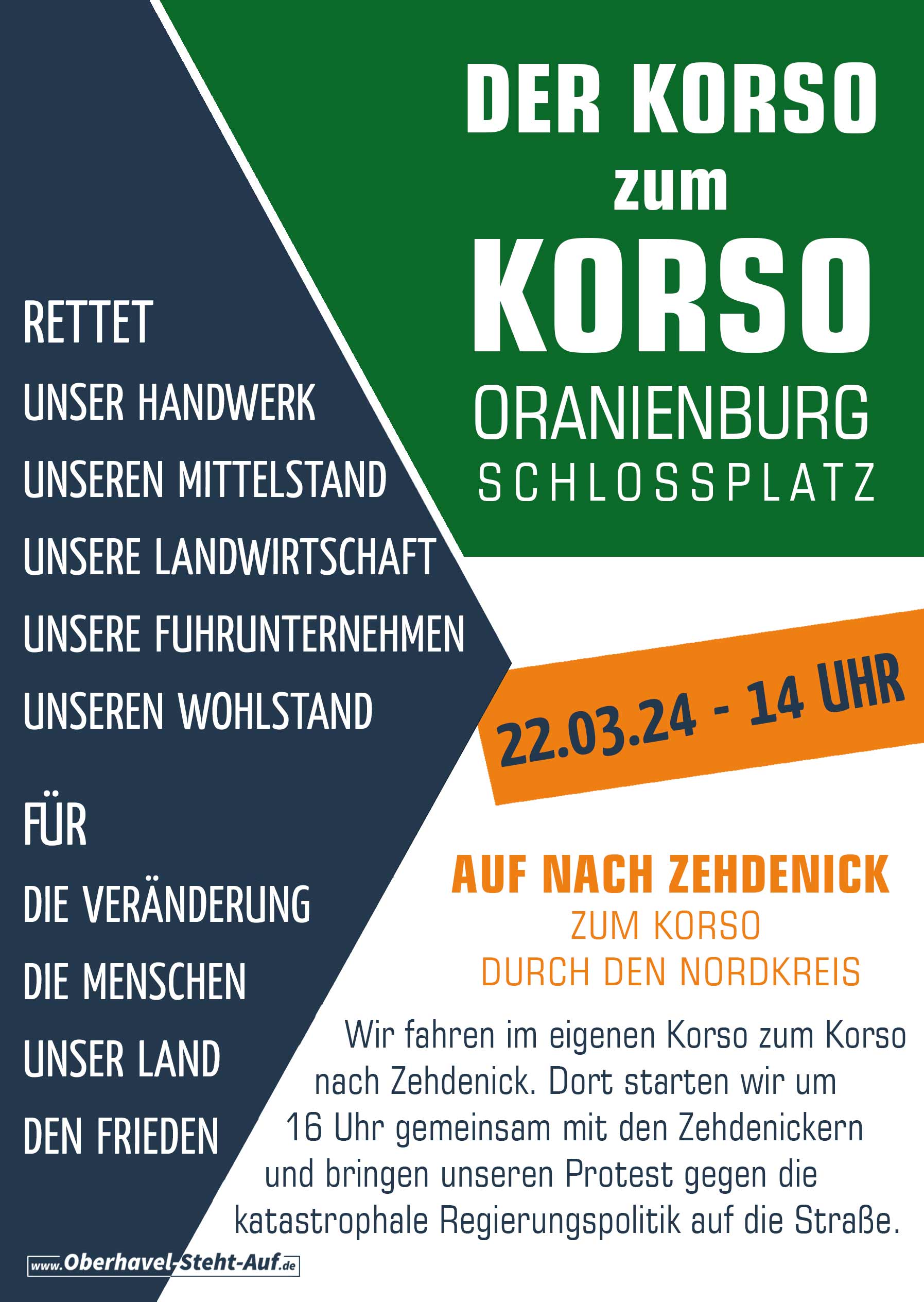 Freitag, 22.03.2024 um 14 Uhr: Der Korso zum Korso nach Zehdenick ab Oranienburg